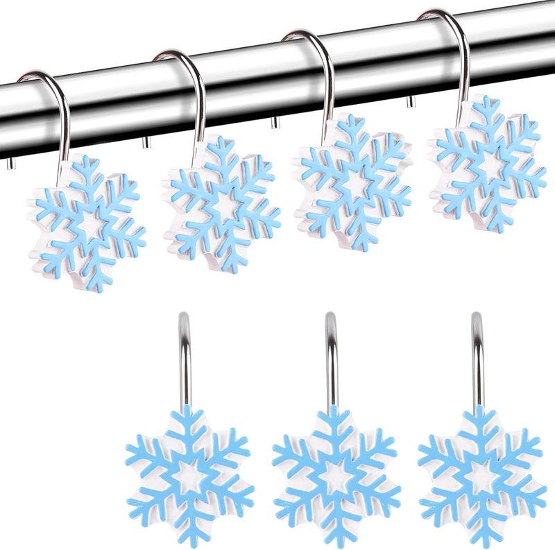 EVOOKA Snowflake Shower Curtain Hooks Rings,12pcs Christmas Snowflake Shower Curtain Hooks Winter Bathroom Decoration for Christmas,Bathroom, Bedroom and Living Room (Blue) - Image 1